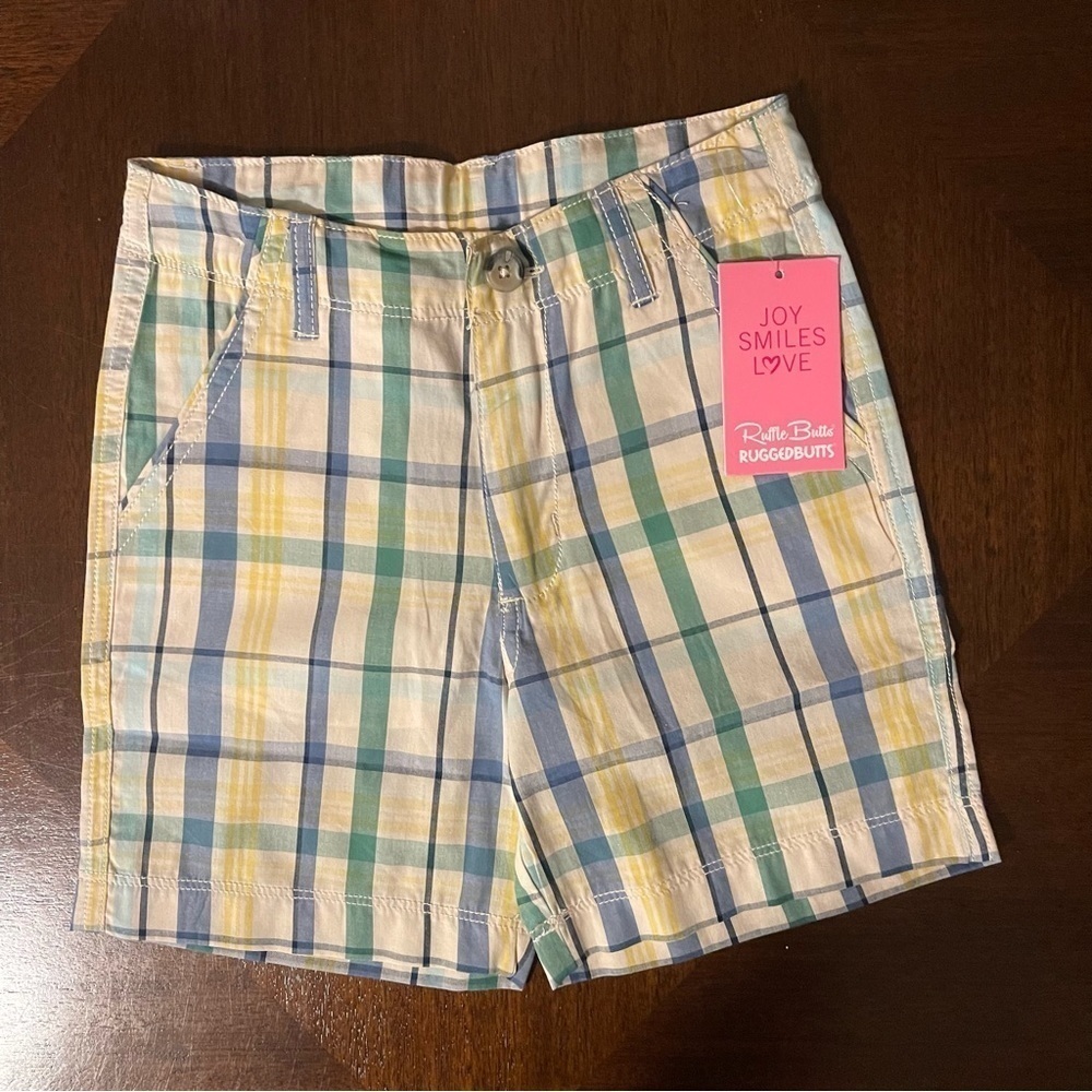 🆕 Rugged Butts | Yellow Sawyer Plaid Spring Shorts | 4T